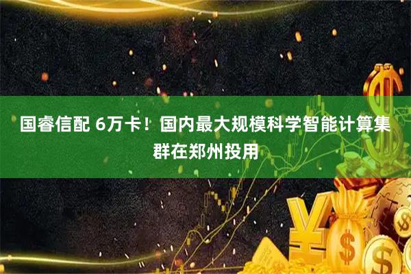 国睿信配 6万卡！国内最大规模科学智能计算集群在郑州投用
